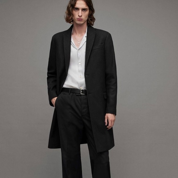 All Saints Men's Jemison Wool Cashmere Blend Long Coat Black Size Medium - Picture 1 of 11